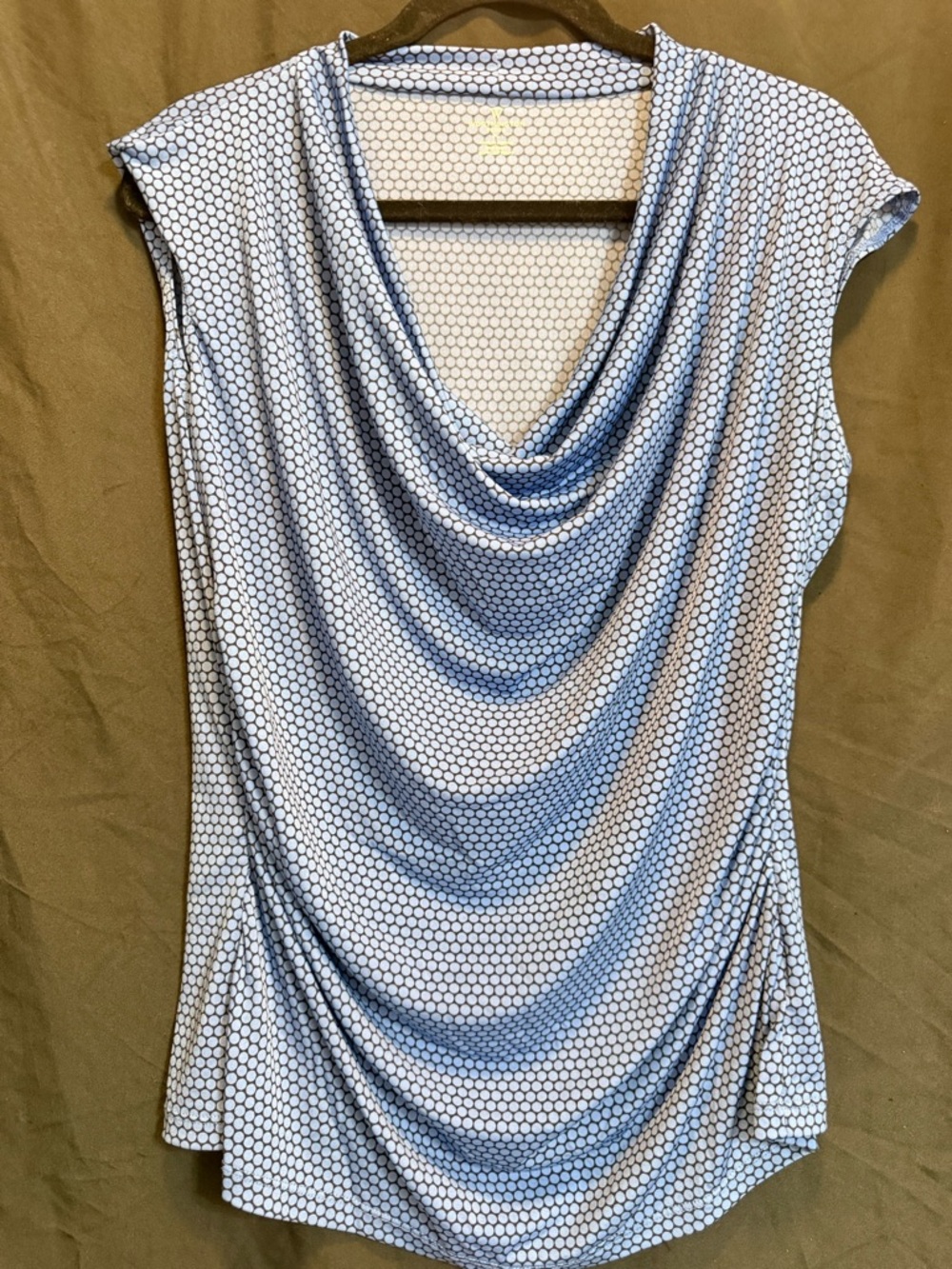 Worthington Light Blue and Black Dot-Pattern Petite Top